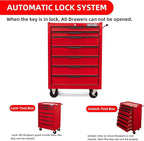 7-Drawer Rolling Tool Chest with Locking Wheels & Drawers, 13" D x 24.2" W x 34.6" H Mobile Tool Storage Cabinet, Heavy-Duty Garage Organizer w/Ergonomic Handle