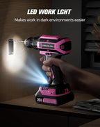 Pink Cordless Drill Set, 20V Max PowerDrill for Women, Lightweight ElectricDrill with Power Pack and Charger, 25 Position and 56 Pcs Accessoires, Womens Drill Tools Kit for House