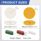 SCOTTCHEN 6inch Buffing Polishing Wheels 1/2" Arbor Hole,Fine (40Ply) / Medium (30Ply) for Bench Grinder,with Buffing Polishing Cutting Compound 3.4 Oz.Kit