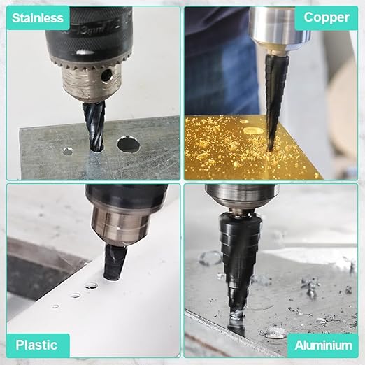 Cobalt Step Drill Bit - 1/4"-3/4" Four Spiral Flute Cobalt Step Drill Bit M35 with Impact Ready Unibit for Stainless Steel Metal Aluminium Copper Wood Plastic