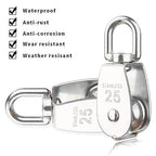 Rocaris 6 Pack M25 Lifting Single Pulley Roller Loading 330Ibs, 304 Stainless Steel Heavy Duty Single Wheel Swivel Lifting Rope Pulley Block