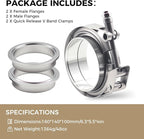 2 Pack 3 Inch V Band Clamp Kits - Quick-Release with Male/Female Flanges, 304 Stainless Steel, Leak-Resistant Interlocking Design for Exhaust, Turbo, Downpipe, Intercooler Piping (2, 3.0in)
