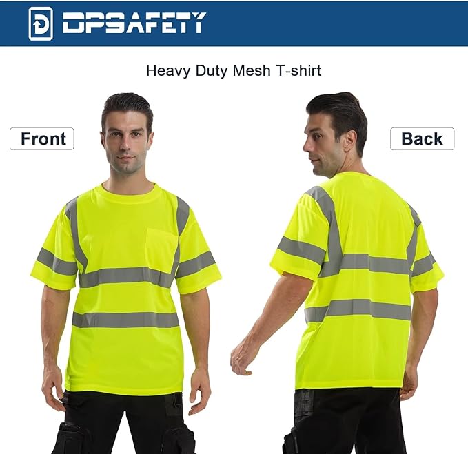 High Visibility Class 3 T Shirts，Hi Vis Safety Shirts with Reflective Strips and Pocket, Short Sleeve Quick Dry Mesh Construction Work Shirt for Men/Women Lime,5XL