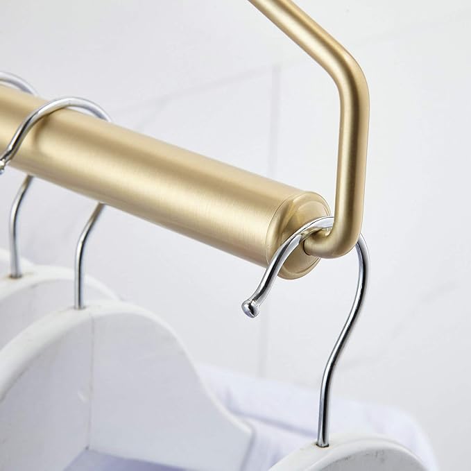 Folding Wall Mounted Clothes Hanger Rack Clothes Hook Solid Brass with Swing Arm Holder Clothing Hanging System Closet Storage Organizer Heavy Duty Drying Rack Wall Mount,Brushed Gold