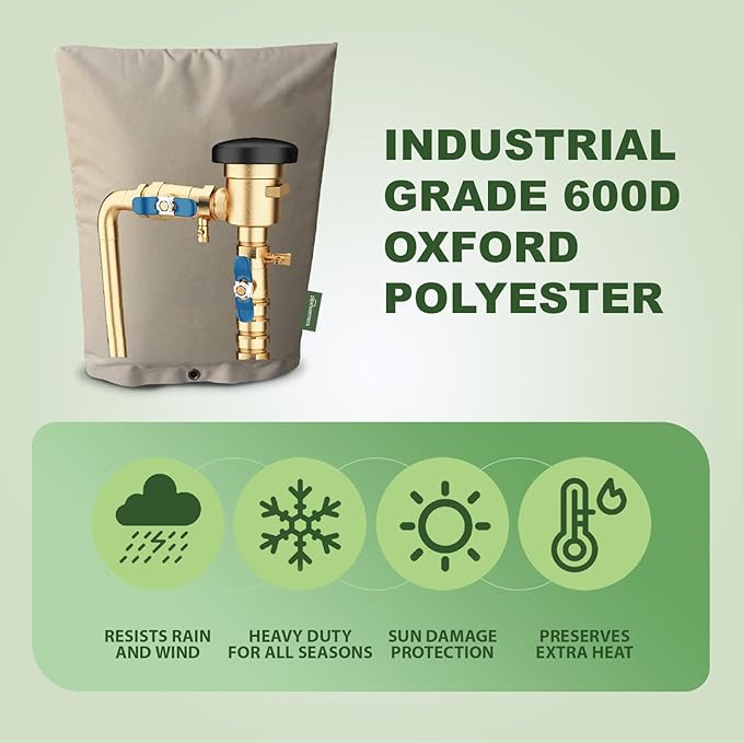 The Original Pipe Insulation Cover (5˚F) Winter Pipe Insulation (UV-Coated),Pump Cover, Sprinkler Irrigation Valve Cover, Backflow Preventer Freeze Protection (25W X 36H 4-Way)