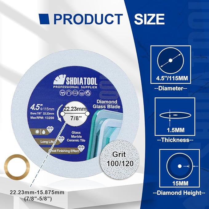 SHDIATOOL Diamond Glass Cutting Disc 4-1/2-Inch Saw Blade, Ultra-Thin Cut Off Wheel for Tile Ceramic Porcelain Marble 115mm