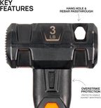 Klein Tools H80693 Sledgehammer, 3-Pound Dual-Faced Hammer with Fiberglass Handle, Shock-Resistant Design for Striking and Demolition, Includes Lanyard Hole