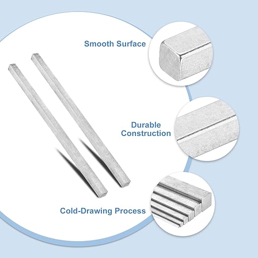 uxcell Square Steel Key Stock 1/2" x 1/2" x 12" Cold-Drawn 45# Steel Bars Precision Key Stock for Gearbox Coupling, Silver Tone
