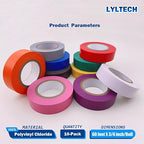 Electrical Tape Matte Rainbow 10 Colors Pack 3/4-Inch by 60 Feet, Waterproof,Strong Adhesive, Durable, Easy-Wrap