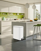Kitchen Rubbish Bin, 30 L, Narrow Pedal Bin with Lid, Stainless Steel Kitchen Rubbish Bin with Inner Bucket, Rectangular Waste Bin for Kitchen, Bathroom, Bedroom, Office, White
