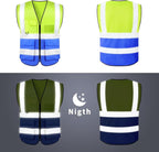 Safety Vests,Hi Vis Vest Reflective Vest with 5 Pockets and Zipper for Men Women, Neon Working Vest for Outdoor One Size