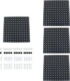 findmall 4Pack 12 x 12 Metal Black Wall Pegboard Panels Heavy Duty Peg Board for Tool Organizatio Garage Workbench Shed Craft Room kitchen Drawers