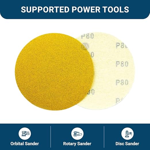 Benchmark Abrasives 5" Premium Aluminum Oxide Stearated Gold No Holes Hook and Loop Discs for Sanding of Metals Non-Ferrous Metals Wood Plastic Fiberglass (Pack of 50) - 60 Grit