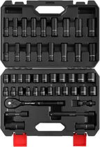 Eastvolt 46 Pieces Drive Socket Ratchet Wrench Set, Mechanic Tool Kits with 72 Teeth Reversible Ratchet, Extension Bar Set and Storage Case, Metric/SAE