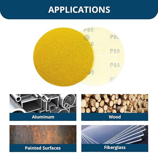 Benchmark Abrasives 5" Premium Aluminum Oxide Stearated Gold No Holes Hook and Loop Discs for Sanding of Metals Non-Ferrous Metals Wood Plastic Fiberglass (Pack of 50) - 60 Grit