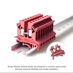 Red UK-2.5B Rail Type Terminal Block Voltage and Current Safety Ground Terminal Block 800V 32A 2.5 Square mm 100 Pack