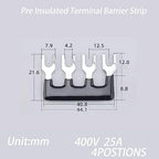 Terminal Block (8 Sets) 8Pcs 4 Positions Dual Row 600V 25A Screw Terminal Strip Blocks with Cover&8Pcs Pre-Insulated Barrier Termina Block Strip& 32Pcs Insulated Fork Wire Connector