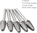SF-5 Tungsten Carbide Burr Set Double Cut Rotary Burrs File(1/2” Cutter Dia X 1”Cutter Length) with 1/4'' (6.35mm) Shank for Die Grinder Drill Bits (Pack of 5)…