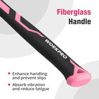 WORKPRO 16 oz Claw Hammer with Fiberglass Handle, All Purpose Hammer with Forged Hardened Steel Head, Pink Ribbon