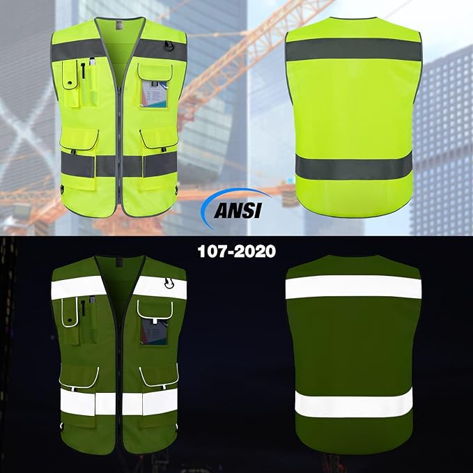 TCCFCCT Safety Vest 9 Pockets High Visibility Reflective Safety Vest for Men Women, Hi Vis Work Vest with Reflective Strips, Meets ANSI/ISEA Standards, (Yellow, 3X-Large)