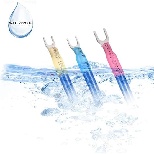100PCS Heat Shrink Fork Connectors AWG22-16/16-14/12-10,U-Type Spade Wire Connectors Kit,Insulated Waterproof Marine Crimp Terminals for Watercraft, Electronics, Automotive