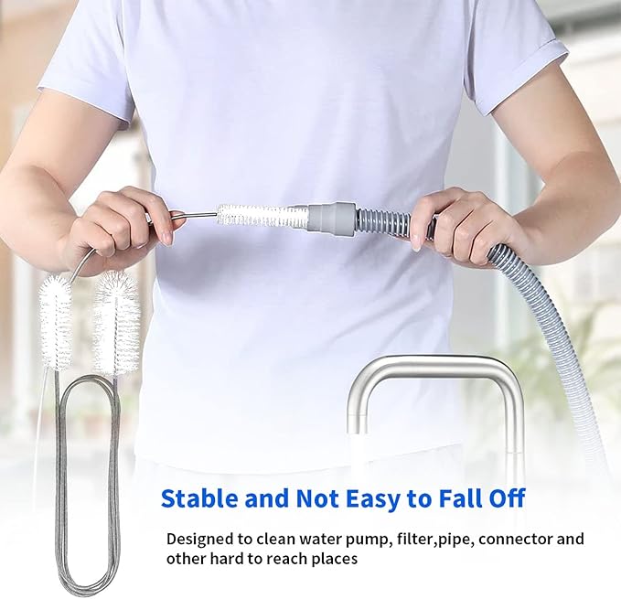 10 Pcs Flexible Drain Brush Straw Cleaner Brush Set,Pipe Cleaners Brush,61Inch Stainless Steel Double-Ended Hose Brush 8.2Inch Nylon Long CPAP Tube Cleaning Brush for Home Kitchen Sink Plumbing(White)