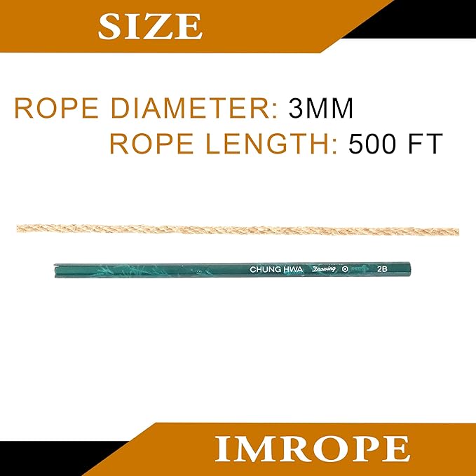 3mm x 500 Feet Natural Jute Rope, Twine for Gardening Tomato Climbing Plant Tie Floristry Crafts Gift Wrapping Packing Decor