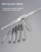 110 PCS Metric Tap and Die Set, M2-M18 Rethreading Kit for Making Screw Threads for Cutting External and Internal Thread Threading with Storage Case