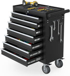 7-Drawer Rolling Tool Chest, Tool Box with 4 Wheels and Drawers, High Capacity Detachable Mobile Tool Storage Cabinet for Garage, Workshop, Mechanics and Repair Room (Black)