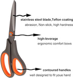 2 Pack 8" Titanium Non-Stick Scissors, All-Purpose Professional Stainless Steel Shears Comfort Soft Grip, Straight Office Craft Scissors for DIY School Home