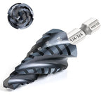 M35 Cobalt Step Drill Bit, Four Spiral Flute Unibit Step Drill Bit (1/4"-3/4") Wear-Resistant TiAlN Coated, 1/4" Hex Shank for Metal, Carbon Steel, Stainless Steel, Wood, Plastic (9 Size)