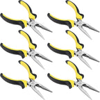 6 Pack 6 Inch Needle Nose Pliers, Spring Loaded Long Nose Pliers with Wire Cutter, Plastic Handle Needle Nose Pliers with Strippers for Cutter and Bending Wire, Black Yellow