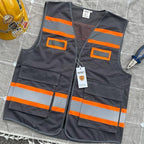 TCCFCCT Mesh Reflective Safety Vest with Pockets High Visibility Vest for Men Women, Work Vest with Fluorescent Orange Extend Edge, Meets ANSI/ISEA Standards, Grey, 3XL