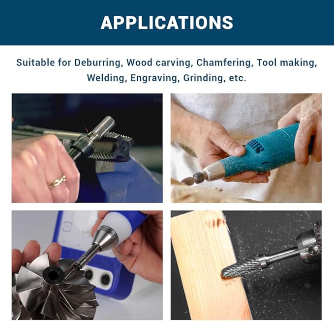 Benchmark Abrasives 6” Tree Shape Radius Double Cut Tungsten Carbide Die Grinder Bits Metal Deburring Tool Rotary Burr, 1/4 Inch Shaft, Engraving Tool for Woodworking Shaping Carving (SF-3)