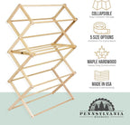 Pennsylvania Woodworks Clothes Drying Rack: Solid Maple Hardwood Laundry Rack for Bedding, Blankets, Towels & More, Heavy Duty, Folding Drying Rack Made in USA, No Assembly Needed, Extra Large