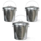 Plexon Metal Trash Can with Locking Lid Outdoor Storage Bucket for Bird Seed Ash Galvanized Steel 10-Gallon 3 Pack