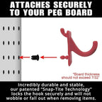 PegPro® J Hooks Kit for Standard “Wood Fiber” pegboard – Durable Plastic Pegboard Hooks - for Garage, Kitchen, Craft Room, and More (J Hook - 24 Pack, Red)