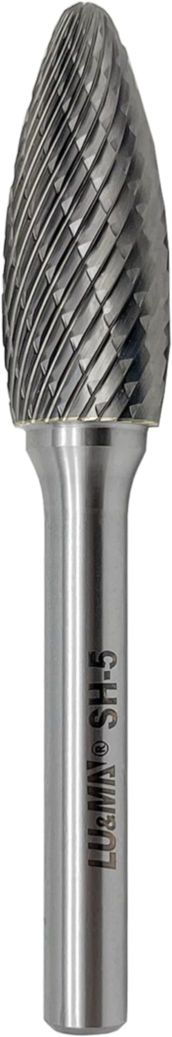 SH-5 Tungsten Carbide Burr Rotary File Flame Shape Double Cut (1/2” Cutter Dia X 1-1/4”Cutter Length) with 1/4'' Shank Dia by LU&MN