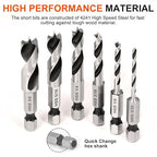 COMOWARE Brad Point Stubby Drill Bit Set for Wood, Short Length Drill Bit Set 6pcs HSS 4241 Steel with 1/4-Inch Quick Change Hex Shank