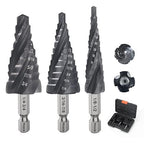 MABLEVI M35 Four Spiral Flute Cobalt Step Drill Bit Set 1/8"-7/8", Wear-Resistant TiAlN Coated 1/4" Hex Shank Unibit Step Bit for Metal, Stainless Steel, Aluminum, Wood, Plastic（3Pcs）