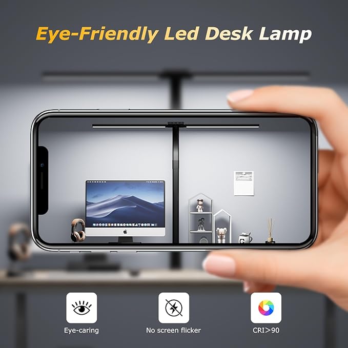 Desk lamp,LED Desk Lamps for Home Office,Eye-Care Architect Lamp for Desk with Clamp,Dual Screen Computer Monitor Gooseneck Smart Light:24W100 Lighting Models Adjustable Table Lamp for Study Drafting
