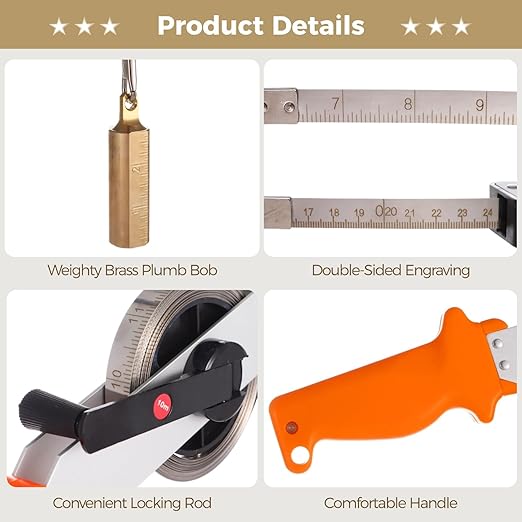 33FT/10m Oil Tank Gauging Tape, Explosion-Proof Stainless Steel Oil Gauging Tape with Brass Plumb Bob, Double-Sided Engraved Oil Tank Gauge with Handle, Sounding Oil Tape Measure