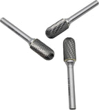 LU&MN Tungsten Carbide Burr Cylinder Shape SC-5 with Radius End Double Cut Rotary Burr File (1/2" Cutter Dia X 1"Cutter Length) with 1/4'' shank,3PCS