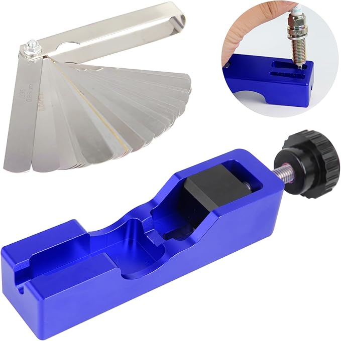 Spark Plug Gap Tool, Spark Plug Gapping Tool with 32 Blade Steel Feeler Gauge, Universal Spark Plug Gap Tool for Most 10mm 12mm 14mm 16mm Spark Plugs (Blue)