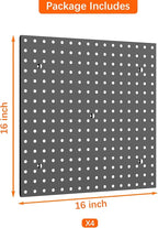 WALMANN 4PCS 16" * 16" Metal Pegboard Panels for Wall Garage Tools Pegboard for Garage, Workbench, Peg Board Tool Organizer Board(Pack of 4, Black)