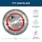 Benchmark Abrasives TCT 6 1/2 Inch Circular Saw Blade, Tungsten Carbide Tipped Non Ferrous Metal Cutting Saw Blade for Plastic, Fiberglass, Aluminum - 60 Teeth