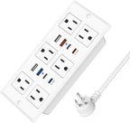Recessed Power Strip with PD 30W Fast Charging, Conference Desk Flush Mount Outlets Plug in 6 Outlets & 8 USB Ports,3FT Cord Furniture Drawer Outlet White