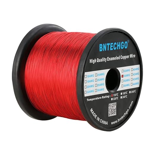 BNTECHGO 34 AWG Magnet Wire - Enameled Copper Wire - Enameled Magnet Winding Wire - 5 lb - 0.0063" Diameter 1 Spool Coil Red Temperature Rating 155℃ Widely Used for Transformers Inductors