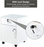 CLIPOP Rolling Storage Cabinet with Drawer, Home Office Cabinet with Lock, Under Desk Storage Cabinet for Home Office (White)