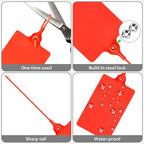 100 Plastic Waterproof Shipping Tags - Writable Marker Ties, Hanging Security Tamper Seals for Labeling and Storage - With One Marker Pen (Red)